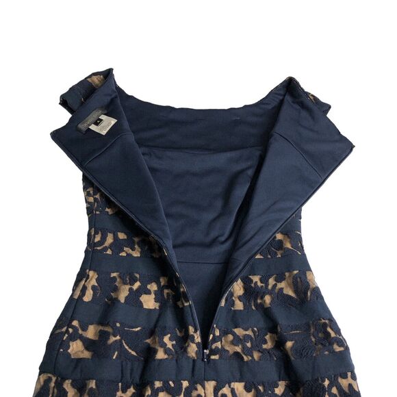 Tadashi Shoji Dress Womens 4 Navy Tan Floral Lace Overlay Banded Sheath 3K915M - Picture 12 of 16